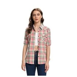 OCHENTA Women’s long sleeve button down flannel shirt *Size X Small*